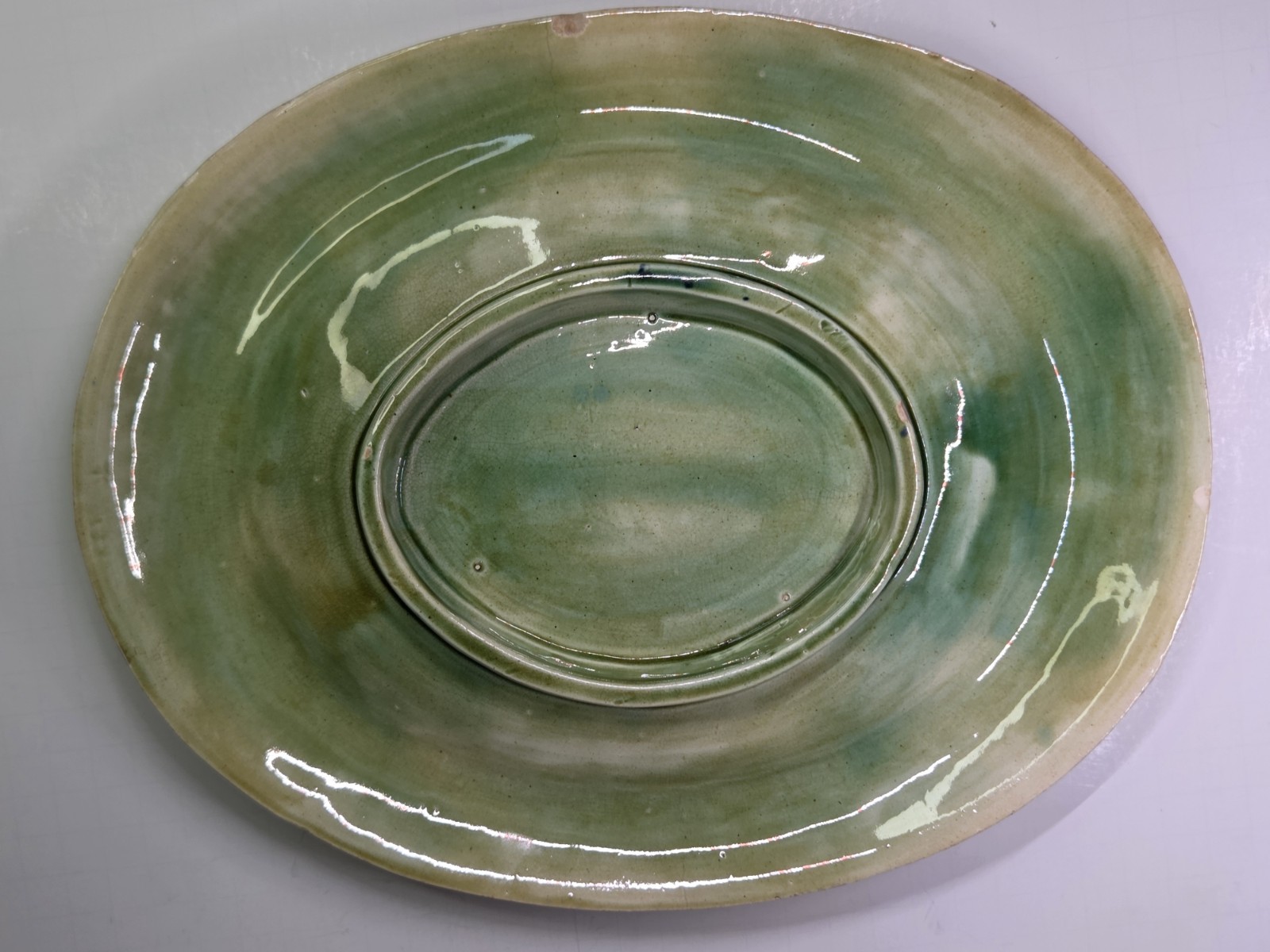 Antique Oval Majolica Basket Weave Footed Platter Floral Bread Bowl Cobalt 12¾”