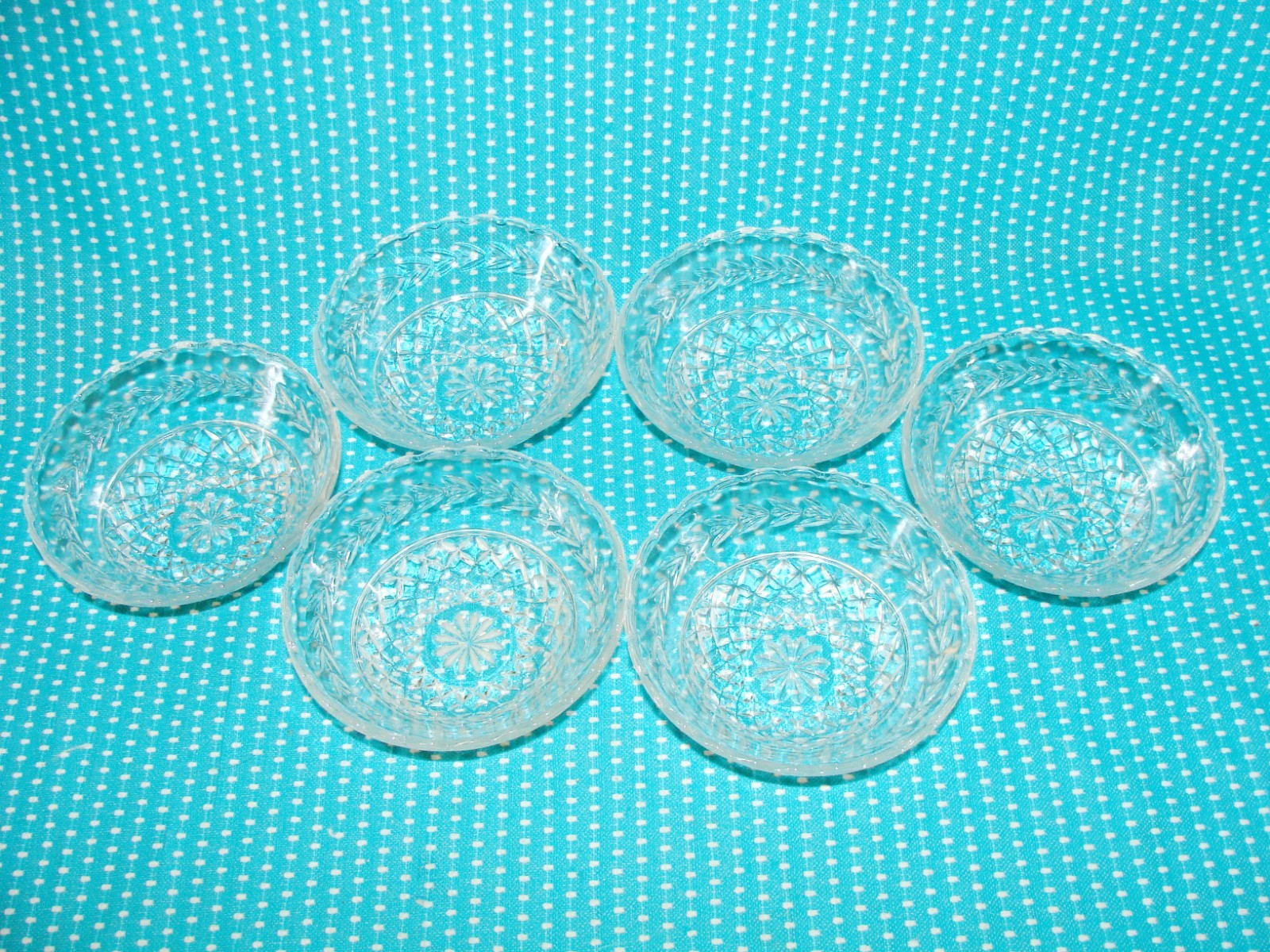 6 Vtg Diamond Clear Glass Berry Dessert Bowl Set Anchor Hocking Wexford ? 4 ¾”