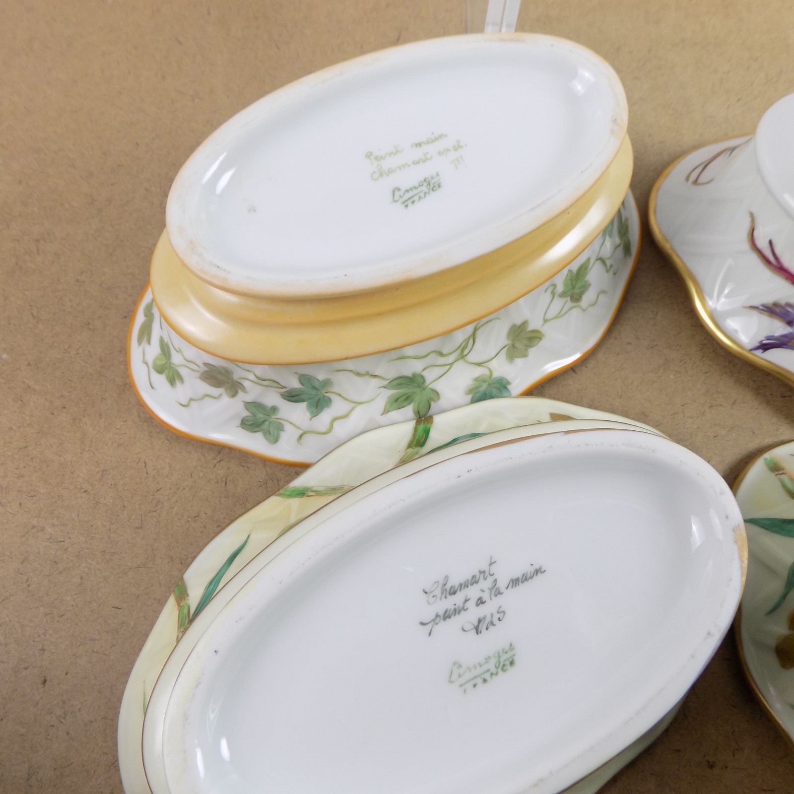 4 Chamart Peint Main Limoges Porcelain Oval Bowls or Planters 7.75″x3″ VGC
