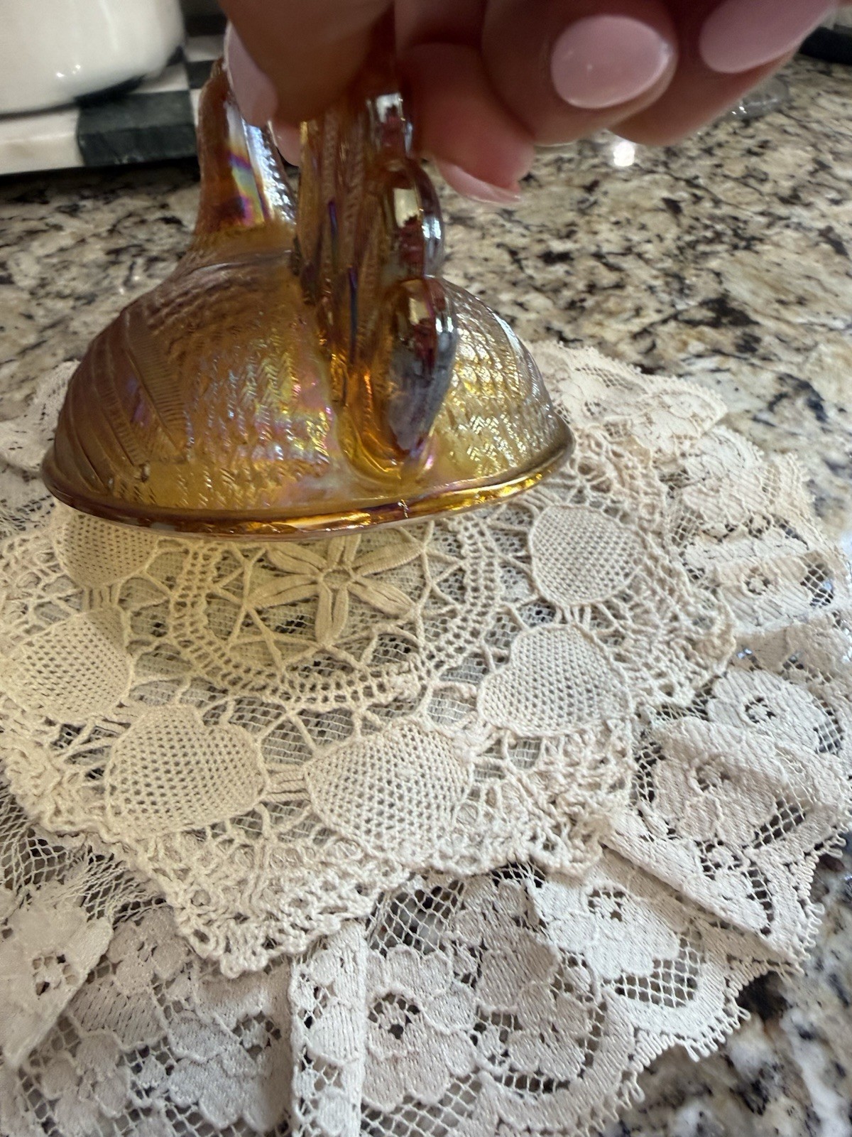 Indiana Glass Amber Carnival Hen On a Nest 7″ Candy Dish