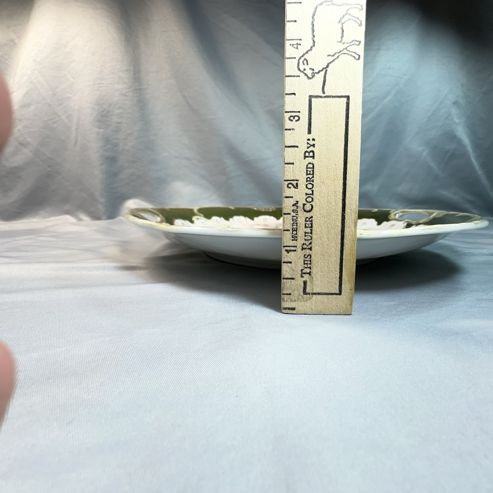 Antique Victorian Handled Cake Plate Pattern 930 Forest Green Stipple Gilt 10.5″