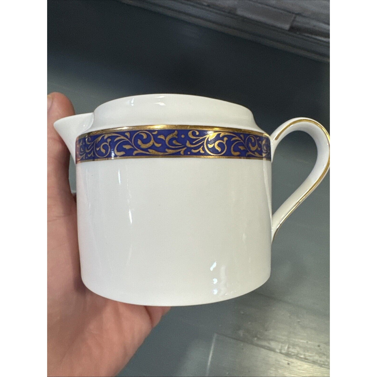 Nikko Cobalt Filigree Blue Gold Floral Band White Creamer