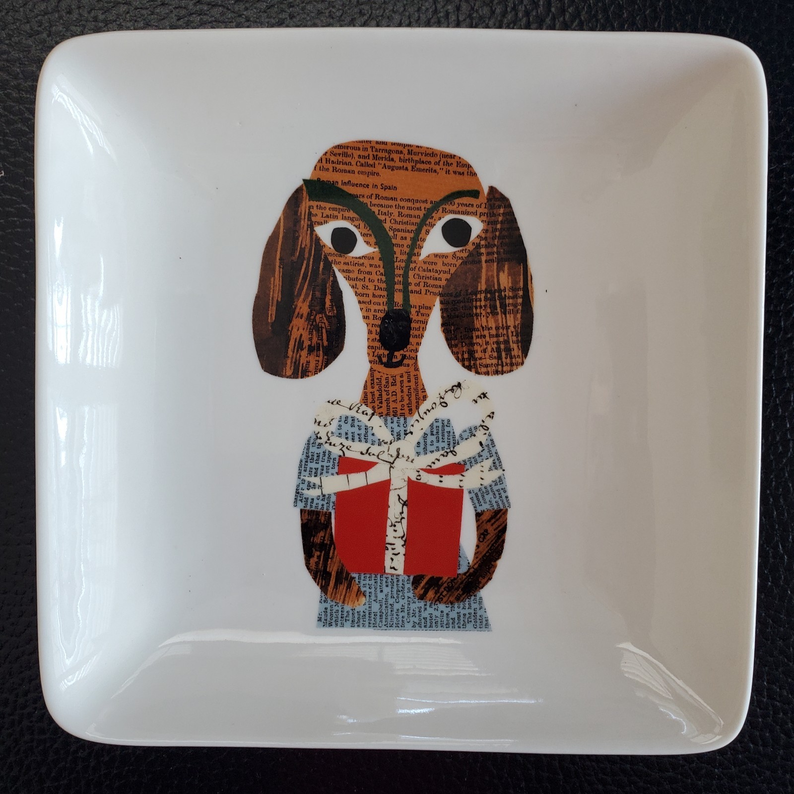 Pottery Barn Denise Fiedler Dachshund Present Square Dish 5 1/2 Inches