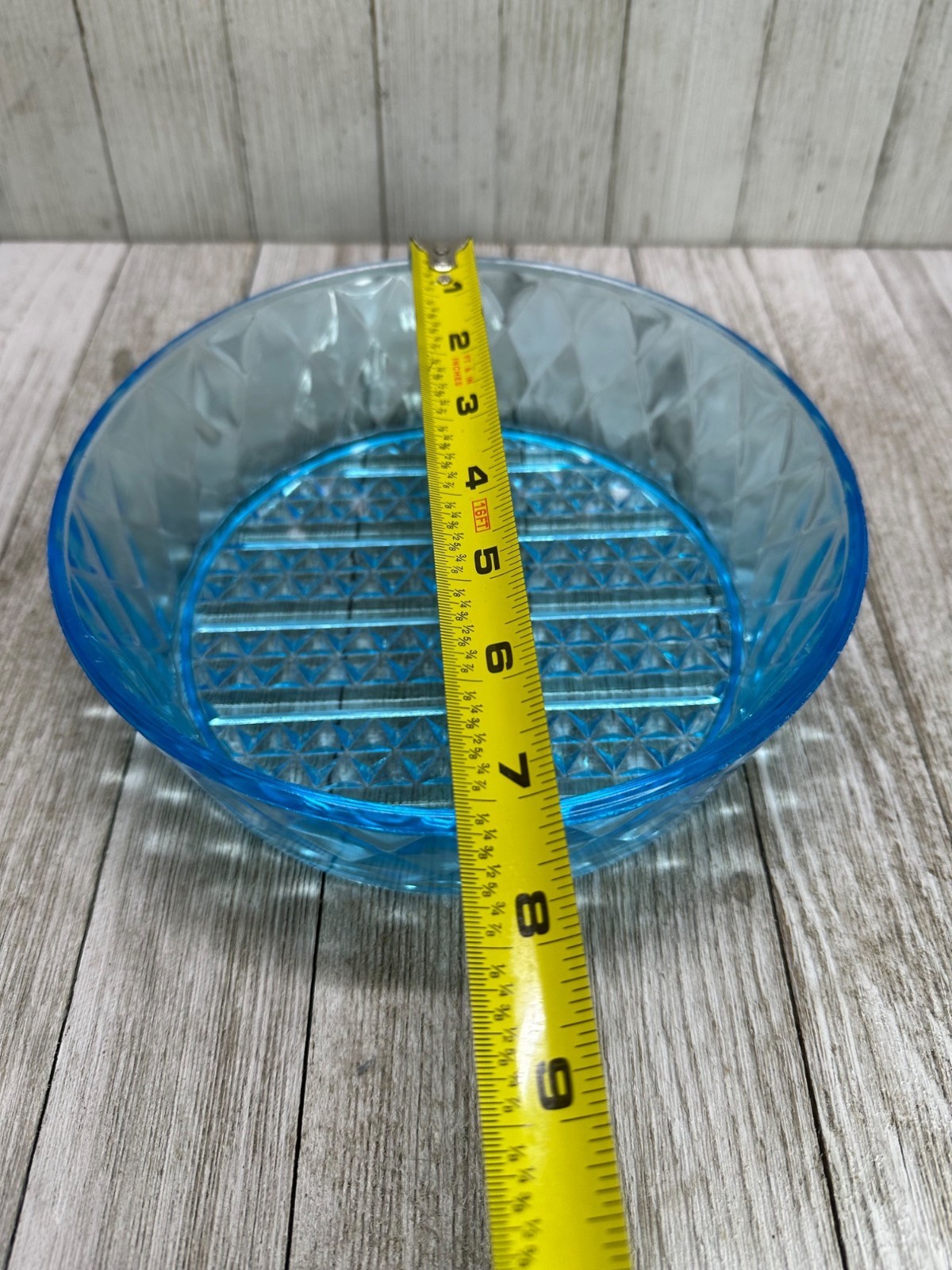 Vtg EAPG Bryce Brothers Style Bowl Diamond Quilted Pattern Sky Blue Glass 7″ DIA