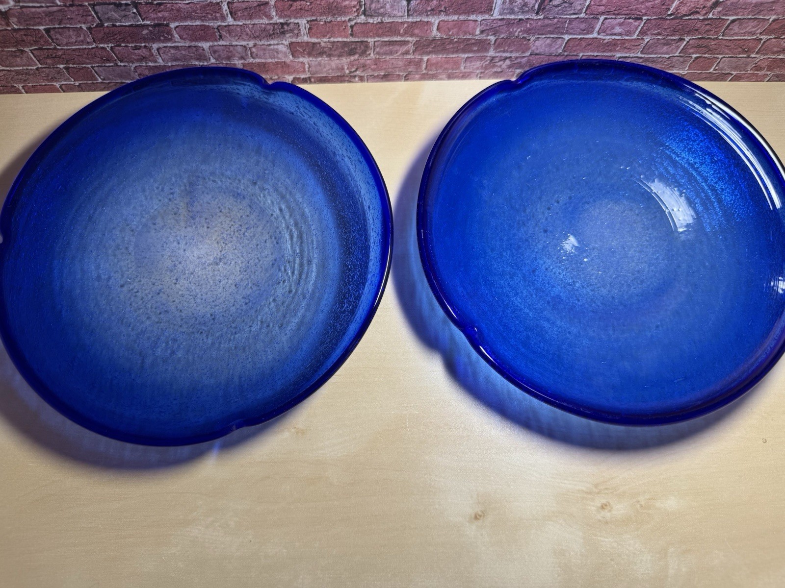 2 Piece Cobalt Blue 7” Dessert / Salad / Bread Plates Hand Blown Art Glass SALE