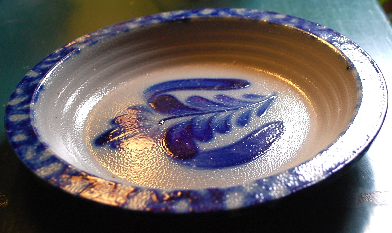 Vtg Studio Handcrafted FOLK ART Pottery Dish/Plate BLUE SALT GLAZE Signed Dated