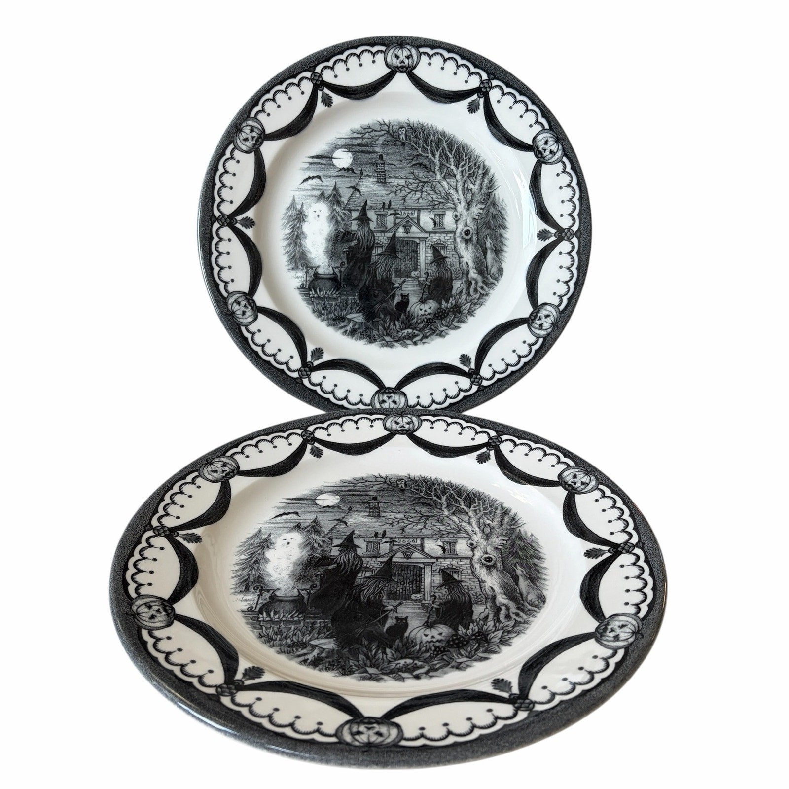 Royal Stafford Halloween Wicked Witch Dinner Plates 11in Porcelain Set of 2 New