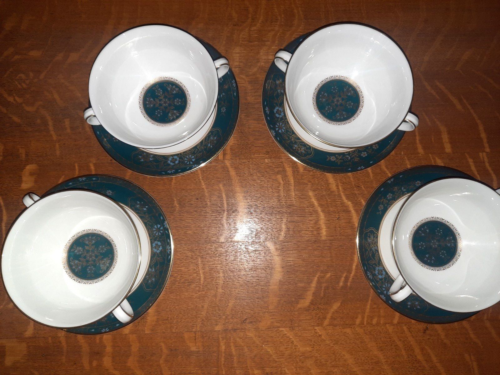 Set of 4 Royal Doulton Bone China Cream Soup Bowls & Saucers, Carlyle Pattern