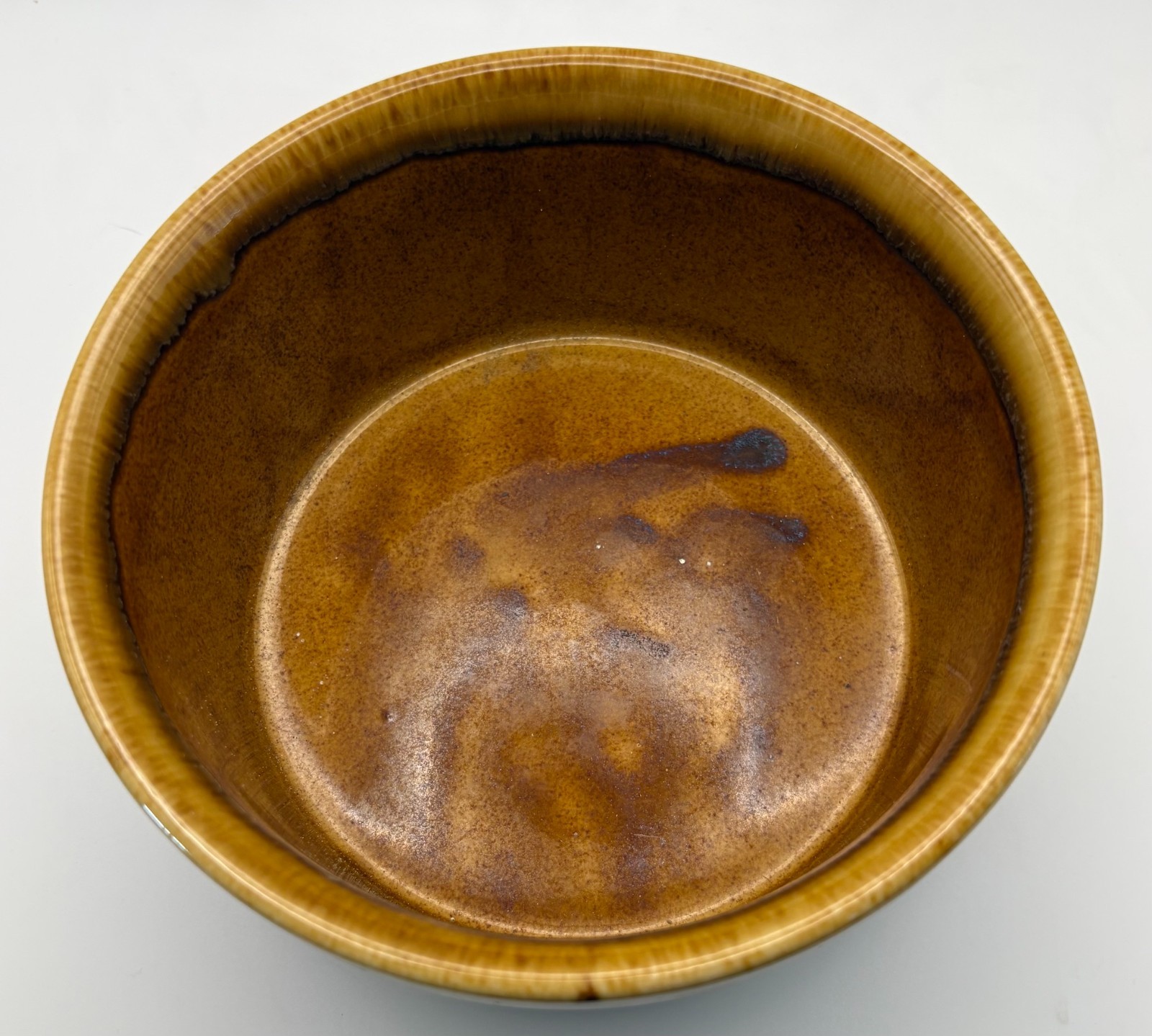 Vintage 1986 FTDA Glazed Ceramic Stoneware Bowl Brown Amber Striped 6.5″ x 3″