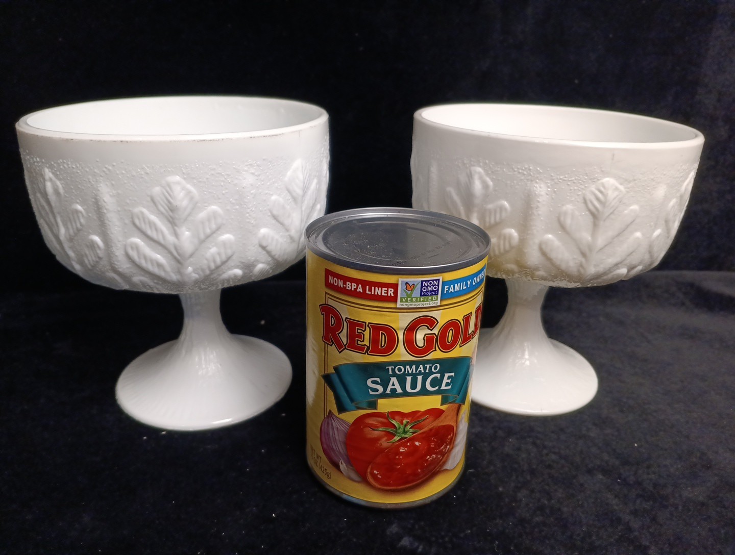 2 White Milk Glass Pedestal Bowl Goblet Footed Flower Vessel FTD 1978 6″H