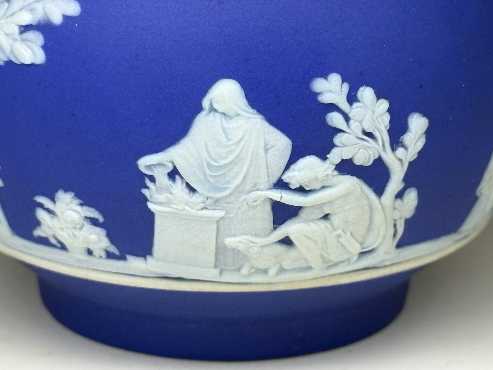 Antique 1880 Wedgwood Cobalt Blue Jasperware Neoclassical Nymphs Scene Tea Set