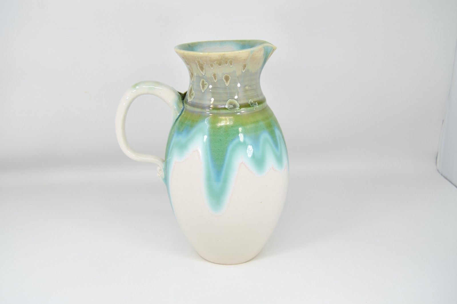 VTG Studio Art Pottery Pitcher Applied Flower Drip Flow Crystalline Glaze Signed