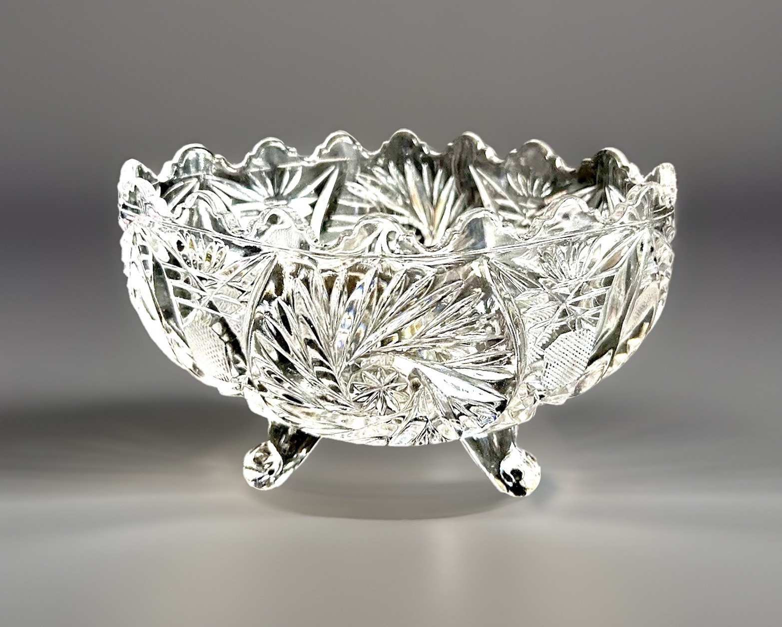 Crystal Glass Footed Bowl 7”L x 5”W X 4”H Vintage