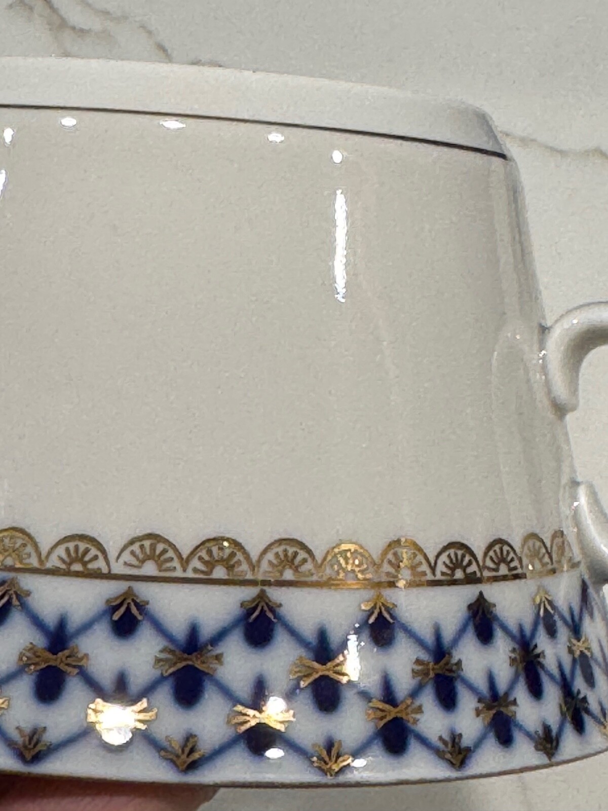 Lomonosov Imperial Porcelain Russian COBALT NET SOUP BOWL with SAUCER 4 NEW