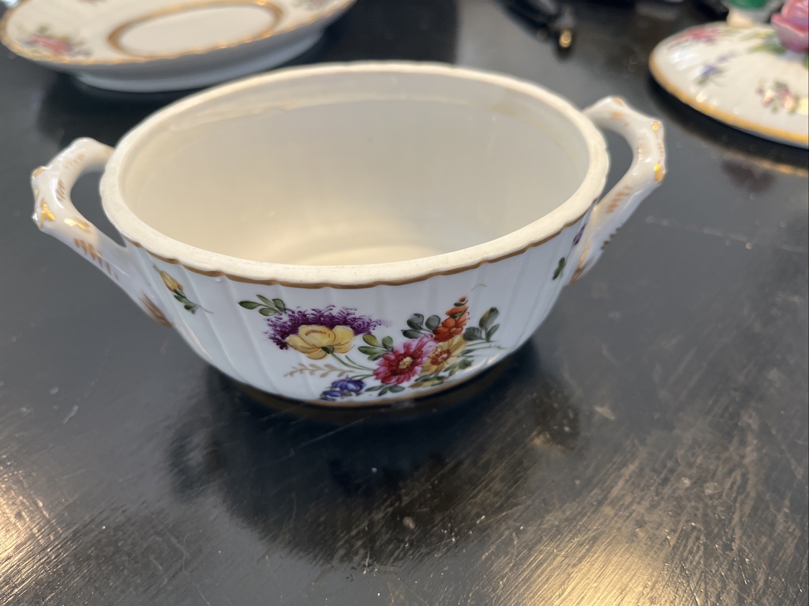Antique Schierholz (Plaue) Handle Lidded Box with Saucer – Circa 1905 Two Piece