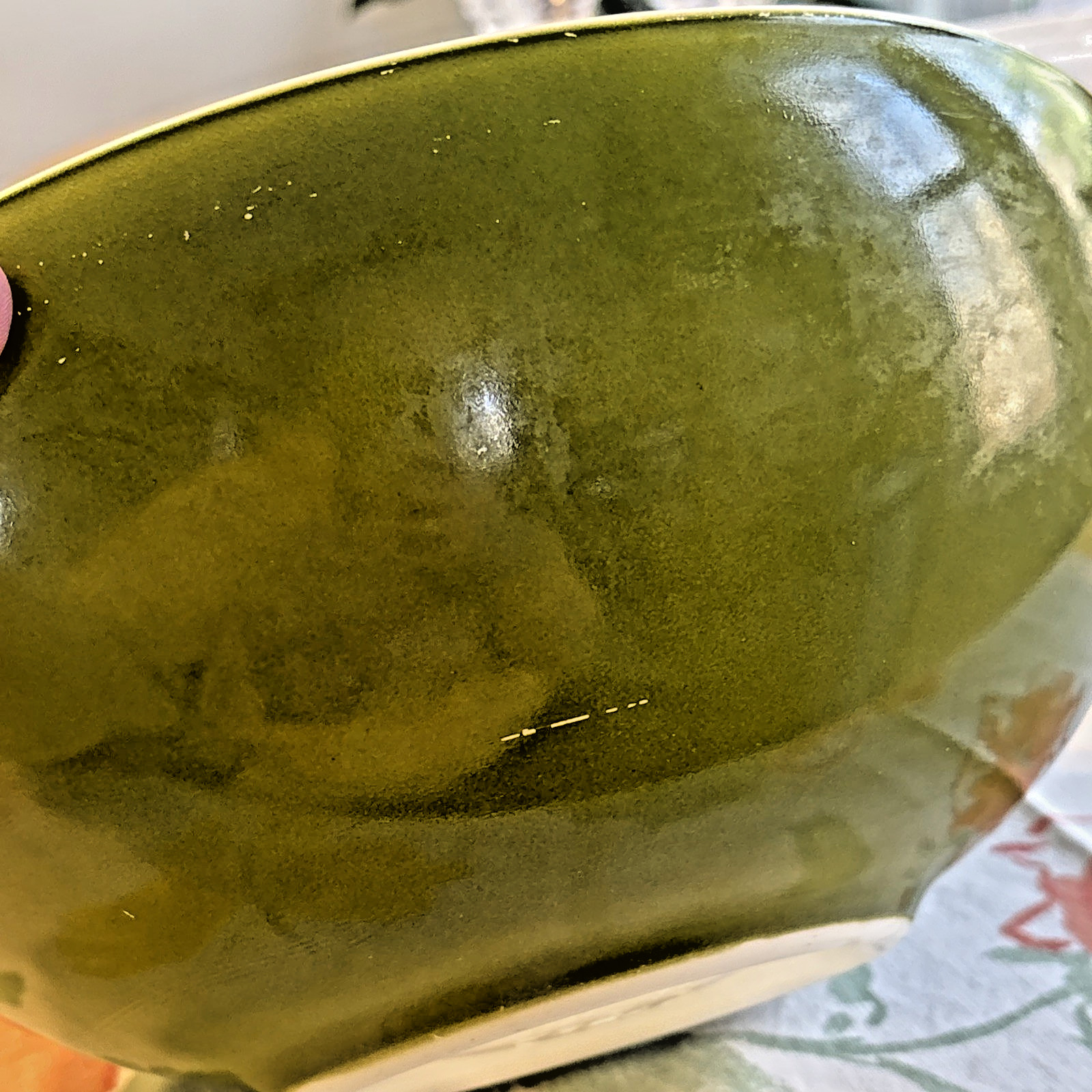 Vintage Pyrex Verde Olive Green #444 Mixing Bowl 4 Quart Cinderella Handles