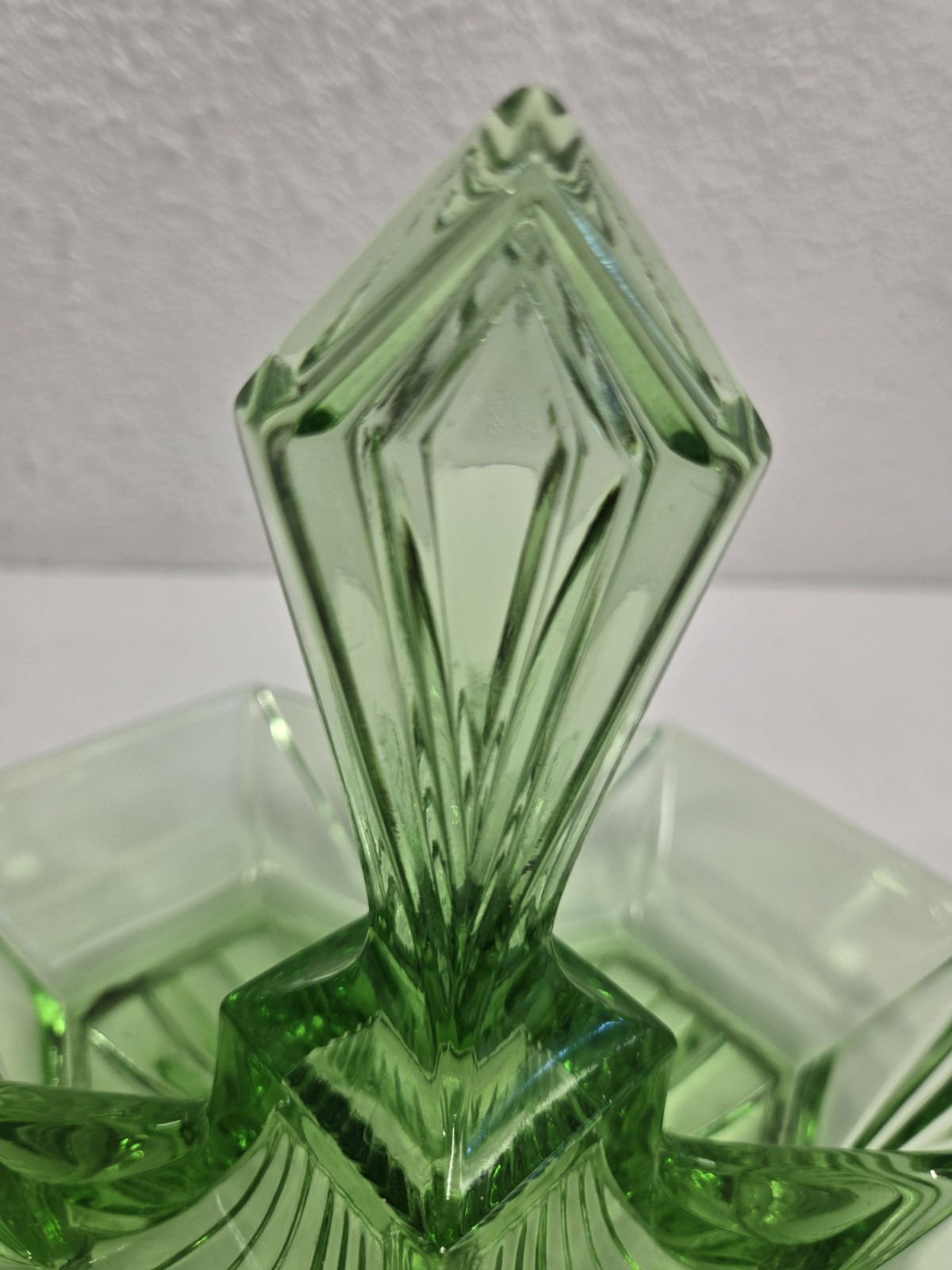 Vintage Indiana Glass Pyramid Relish Tray 4 Sections Art Deco Depression Uranium
