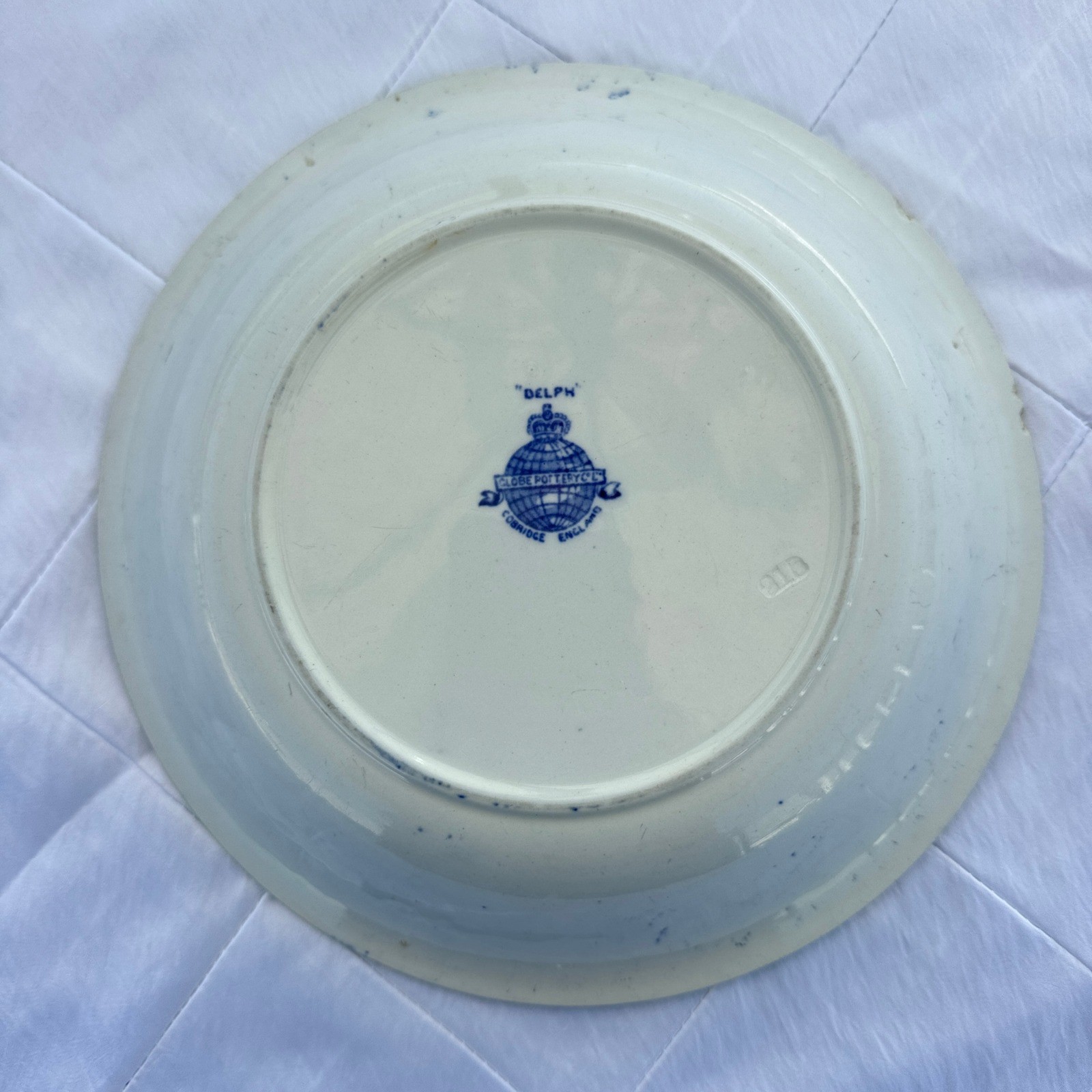 Blue Basket Vintage Ceramic Bowl Unisex OS Blue White Transferware Floral 1980s