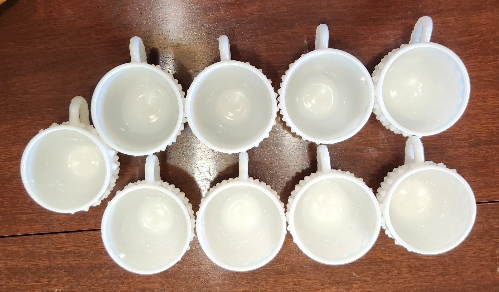 Vintage Fenton Hobnail Milk Glass Punch Bowl Set 9 Cups~