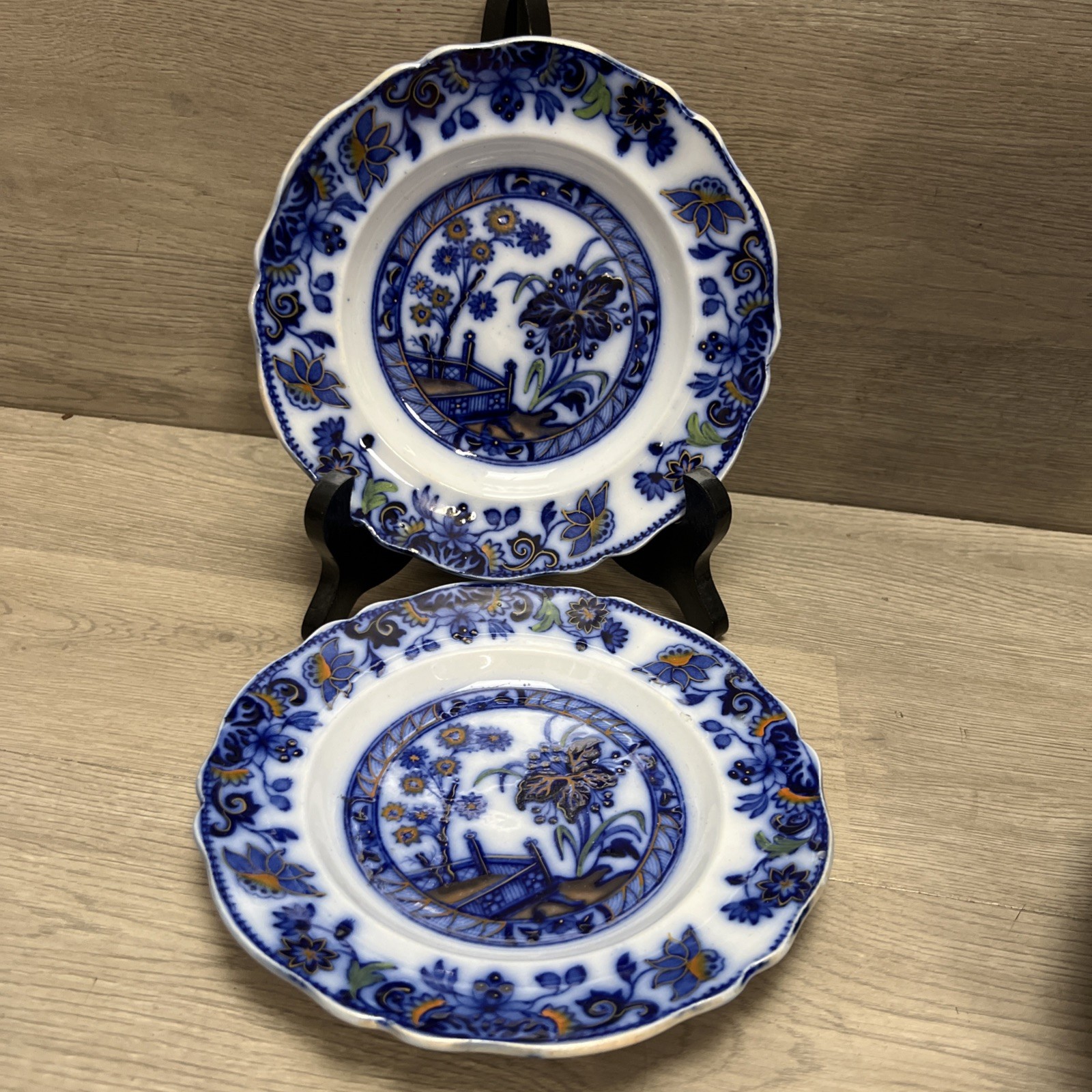 Kaolin Ware ‘Nankin’ Desert Plates – Flow Blue Lot Of (2)