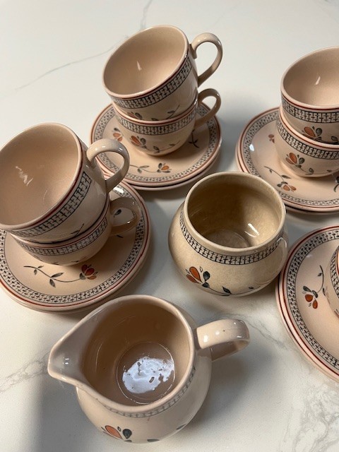 Set 18pc Johnson Brothers Zephyr Old Granite Tea Cups Saucers Creamer Sugar NEW