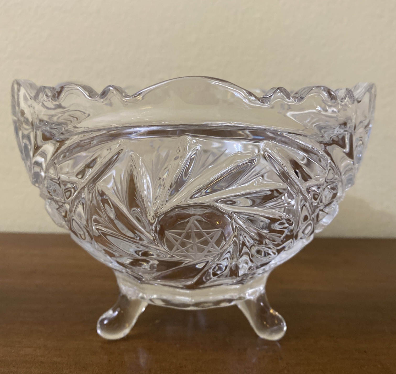 Crystal Candy Dish Star Of David 3 Footed Vintage Heavy 5.5 X 4“ High Polished