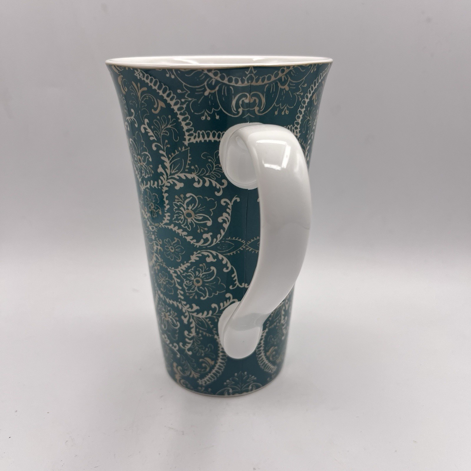 222 Fifth Dinnerware Teagan Teal Pattern Latte Mug 6 1/4″ x 4″