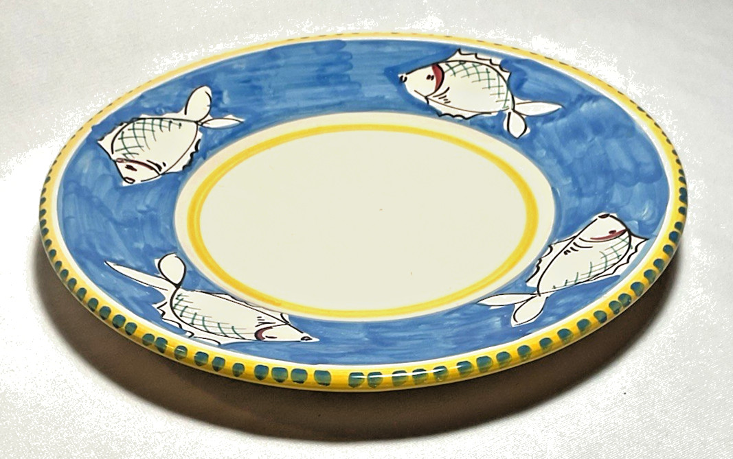 LAMAS ~ Early Hand Painted & Glazed 9.75″ PLATE w/Fish (LMA2) ~ Italy