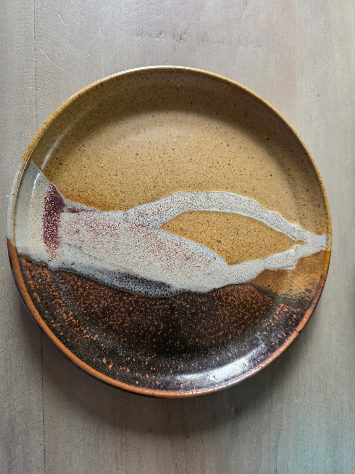 Handcrafted Stoneware Art Pottery Plate Abstract Design Signed 9 in
