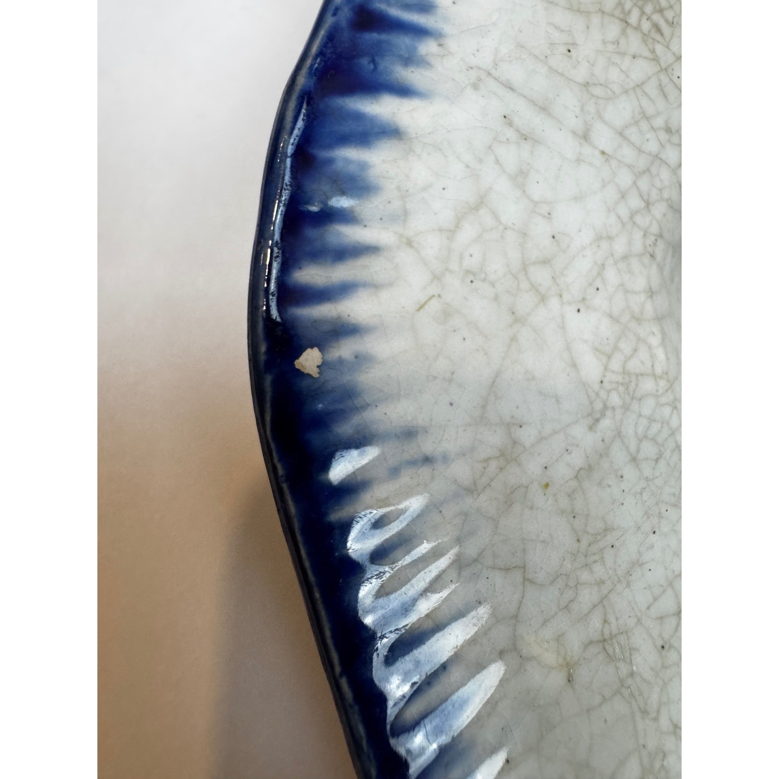 Antique Flow Blue Ironstone Platter Octagonal Feather Edge Serving Dish Leeds