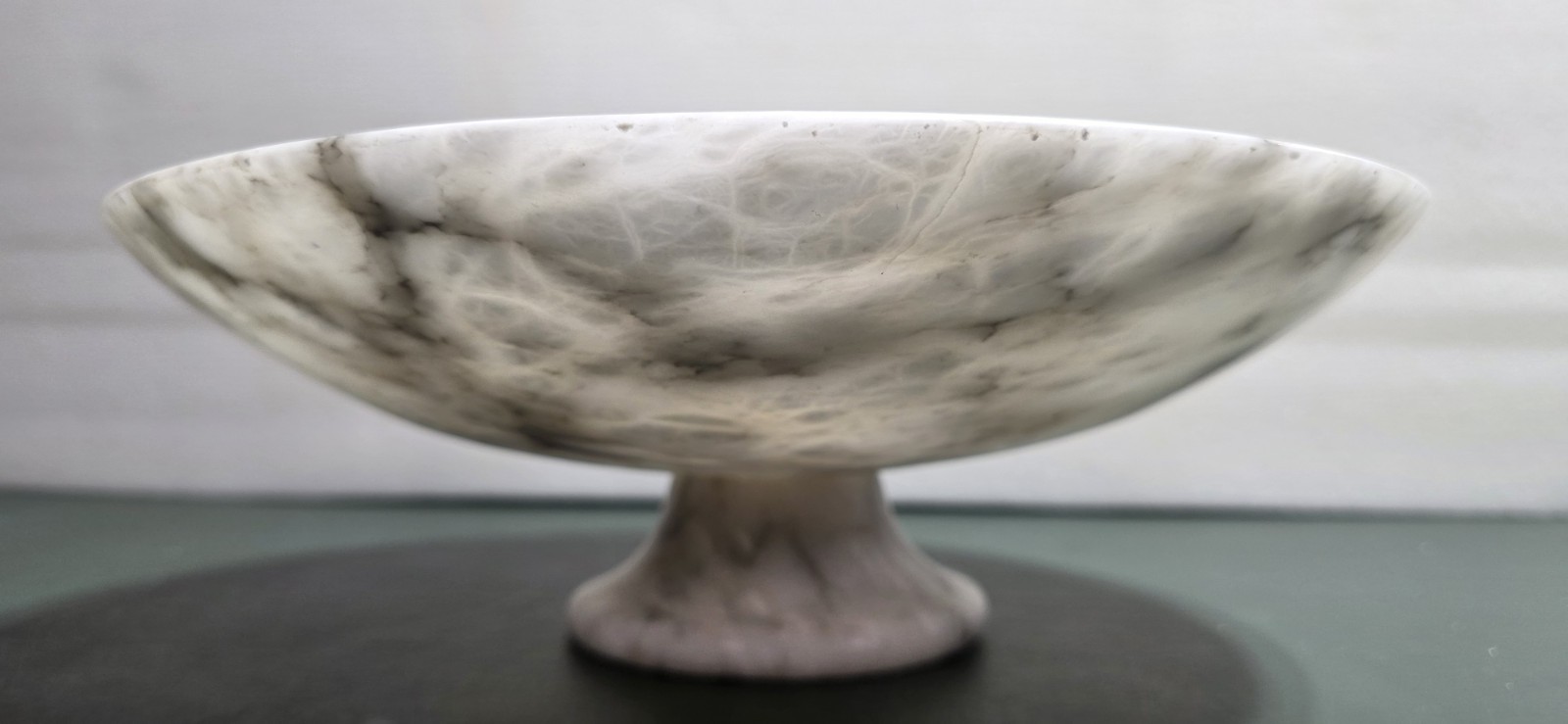 Vintage 12″Diameter ALABASTER MARBLE Compote Centerpiece Bowl ITALY