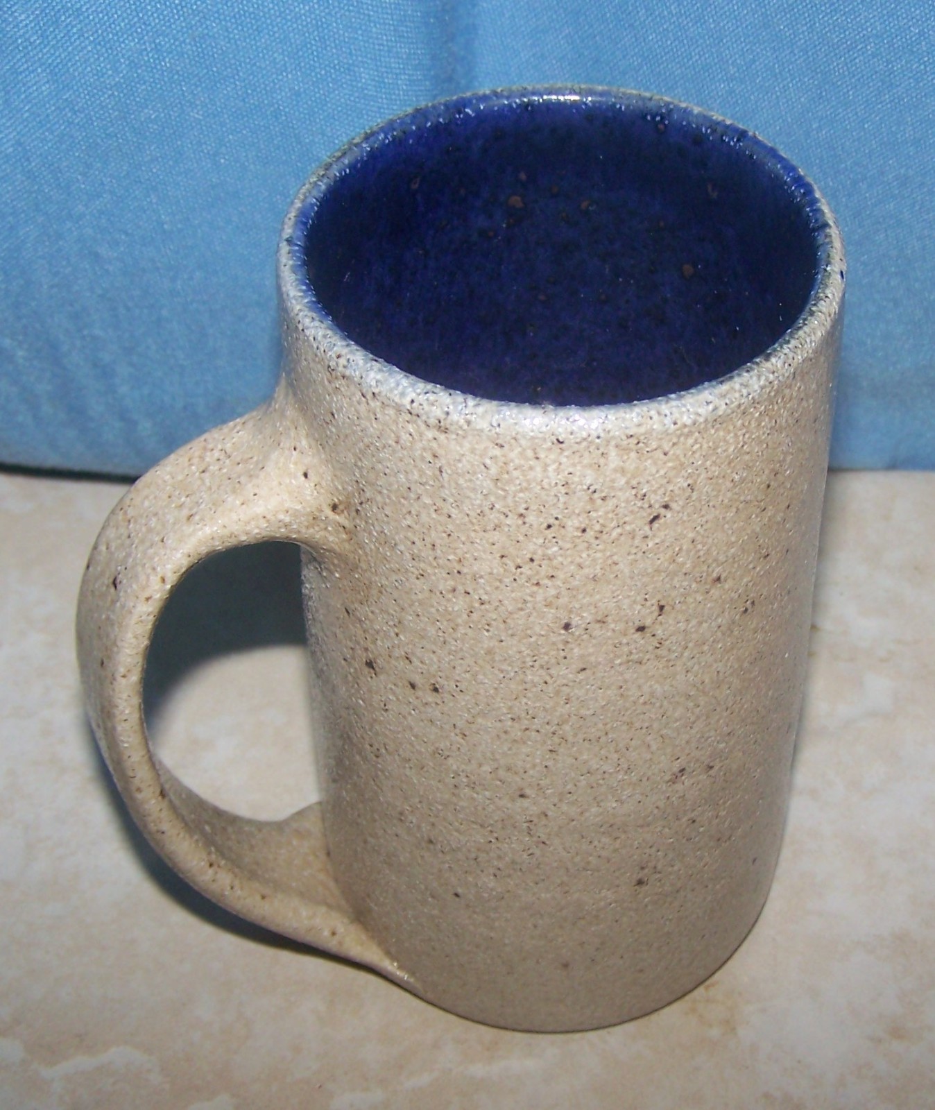 Vintage BEN OWEN Pottery Mug Sand Color w/ Cobalt Interior 1986 North Carolina