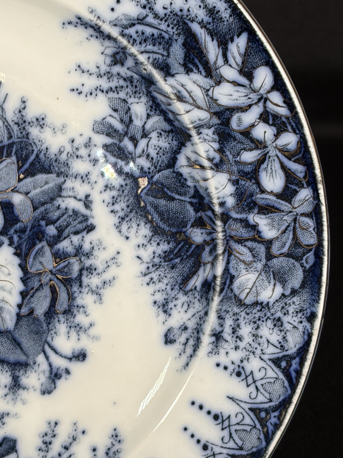2 Antique Rare K G Keller Guerin Luneville France VILOETTE Flow Blue 7” Plates
