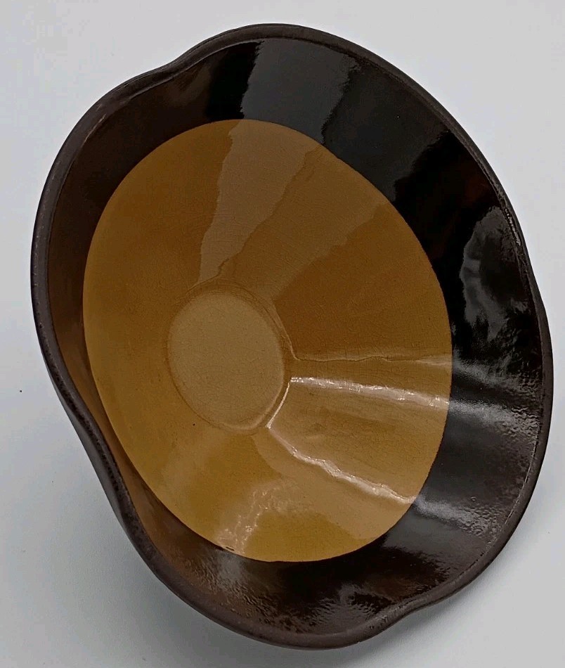 Vtg.MCM Freeform Chocolate & Butterscotch Brown Two Tone Pedestal Bowl-Read Des.