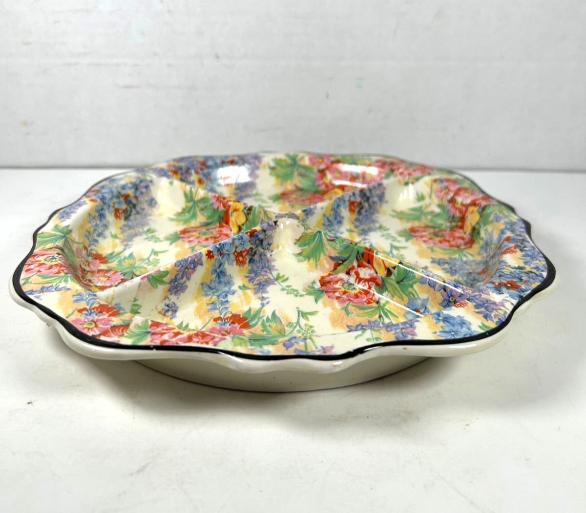 VTG Divided 4-Part Relish Dish Plate Bowl Empire Chintz “Delphi” England 8.5″