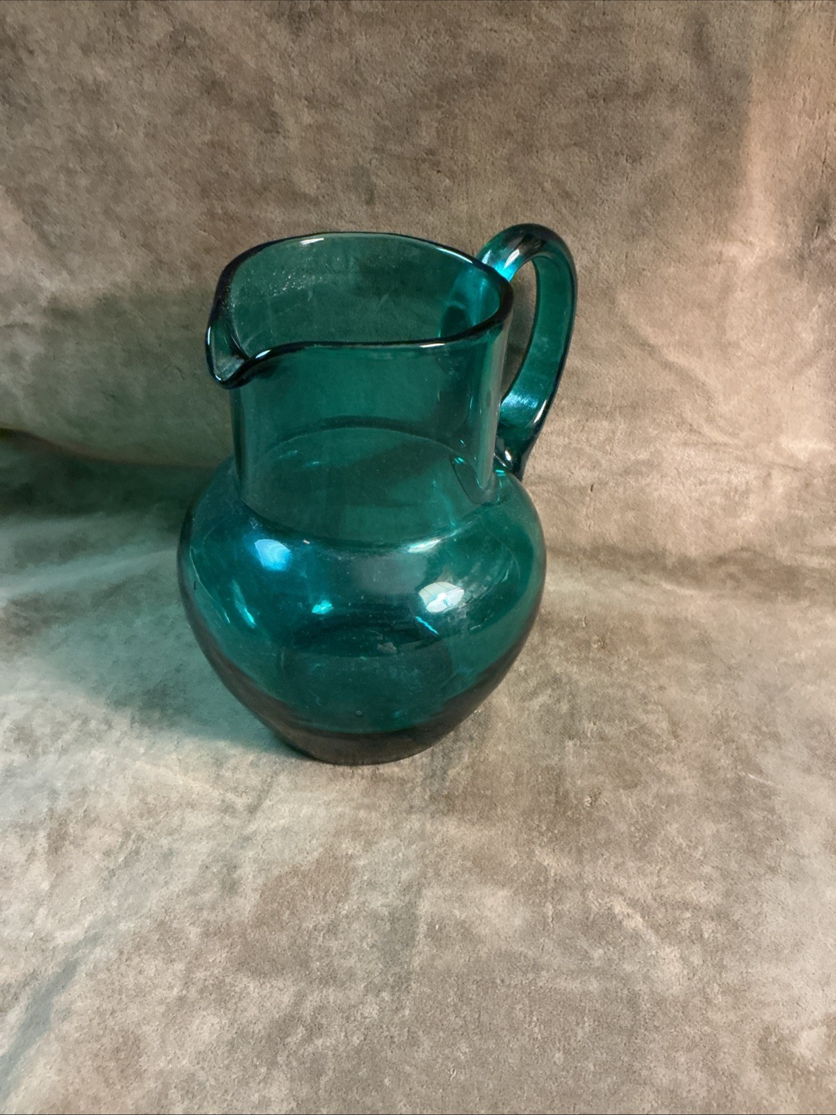 Vintage Mold Blown Glass Applied Handle Dark Green Milk/Pitcher EWER Vase