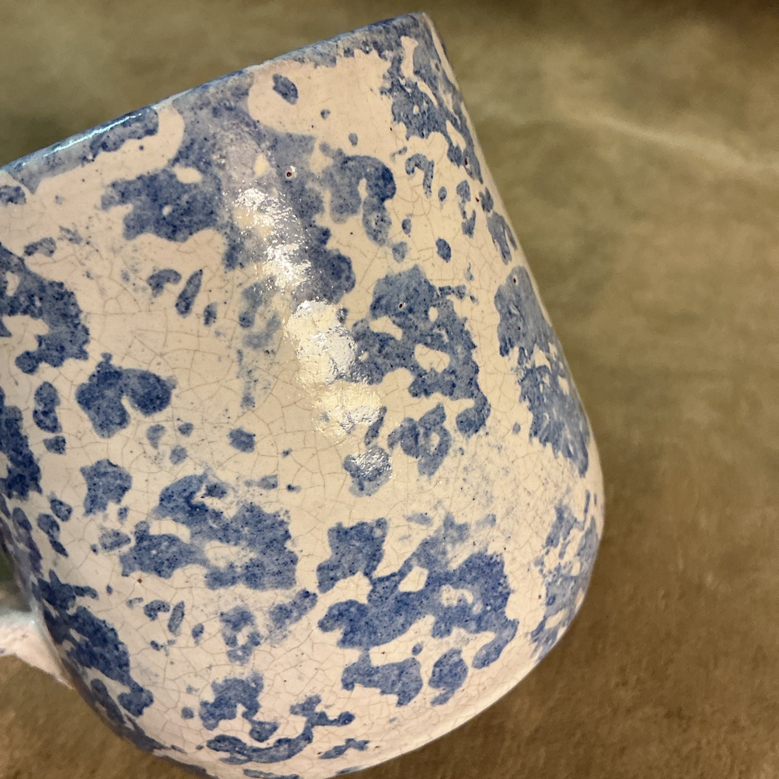 Celia Cole Sanford North Carolina art pottery blue white sponge ware coffee mug