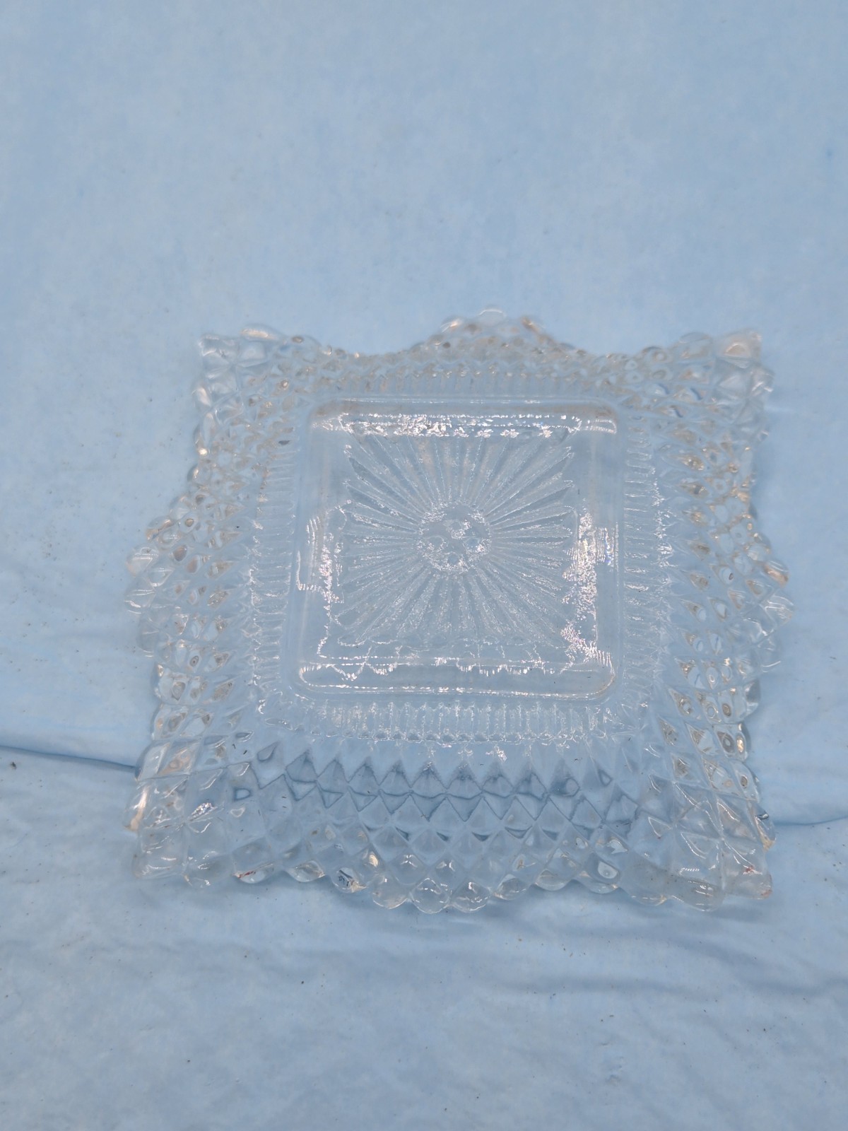 Clear INDIANA GLASS Co Square Ruffled Diamond Point Candy Dish Bowl **56-11