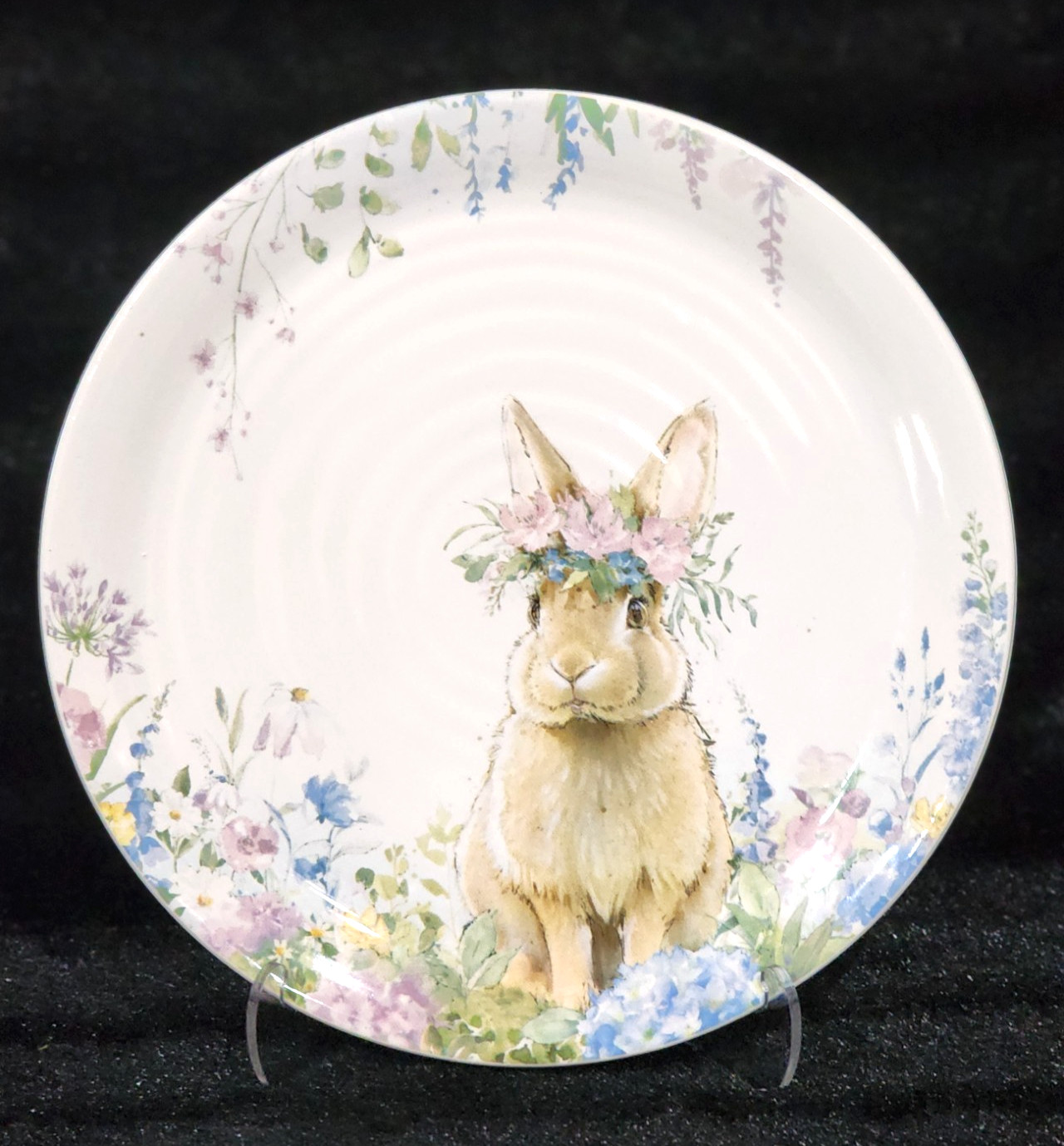 4 Watercolor Peeking Bunny & Flowers Cereal Bowls 6″ Ceramic Easter Flower Crown