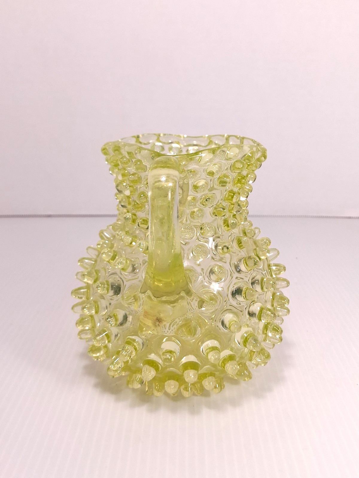 RARE Hobbs Brockunier Hobnail Uranium Vaseline Glass Small / Toy Pitcher EAPG