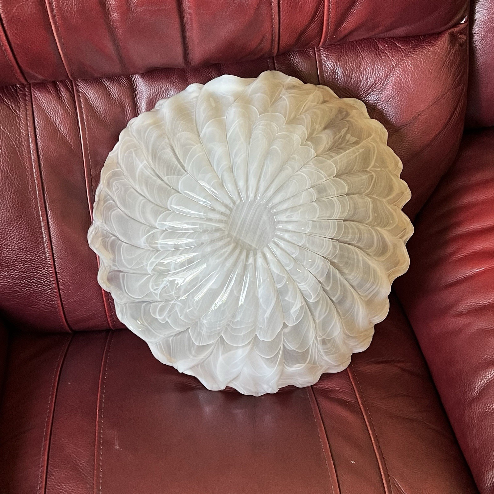 Murano Art Glass XL White Cream Freeform 3-Leaf Clover Center Bowl Italy 16″dia