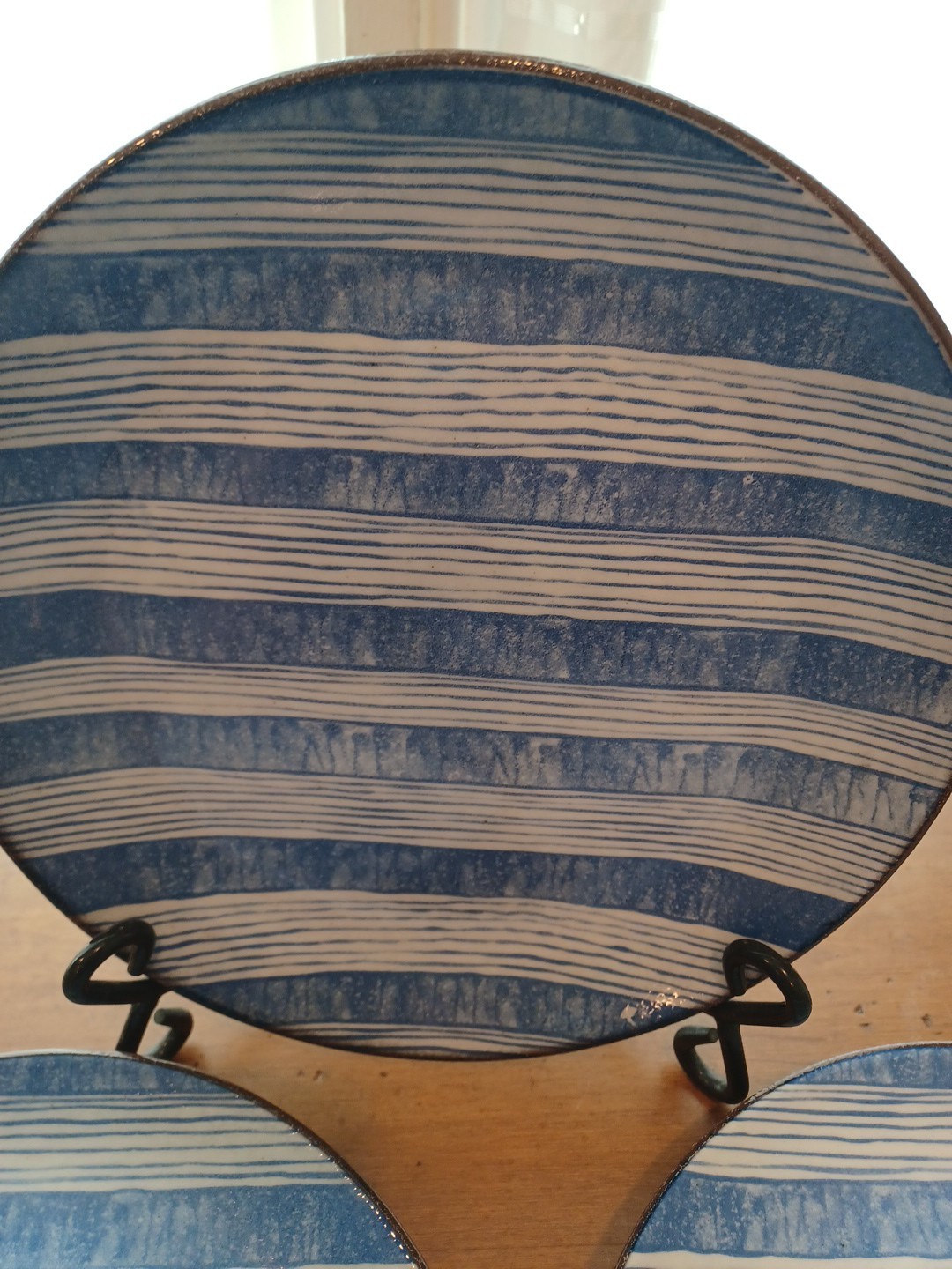 Pfaltzgraff Windsor Stripe Salad Plates 8″ set of 4 Blue White Stripped Linen