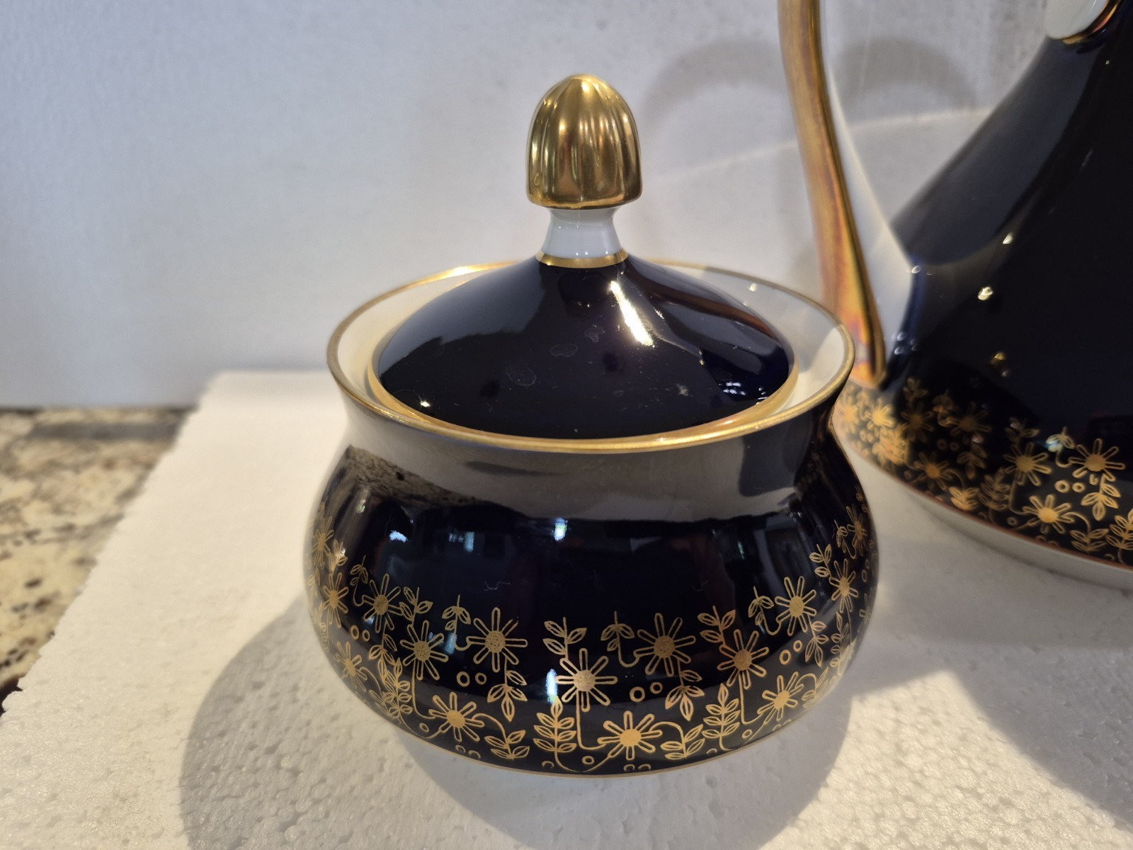 Rare 3pc WEIMAR Harmonie 7243 Echt Kobalt Blue/Gold Coffee Pot w/Creamer & Sugar