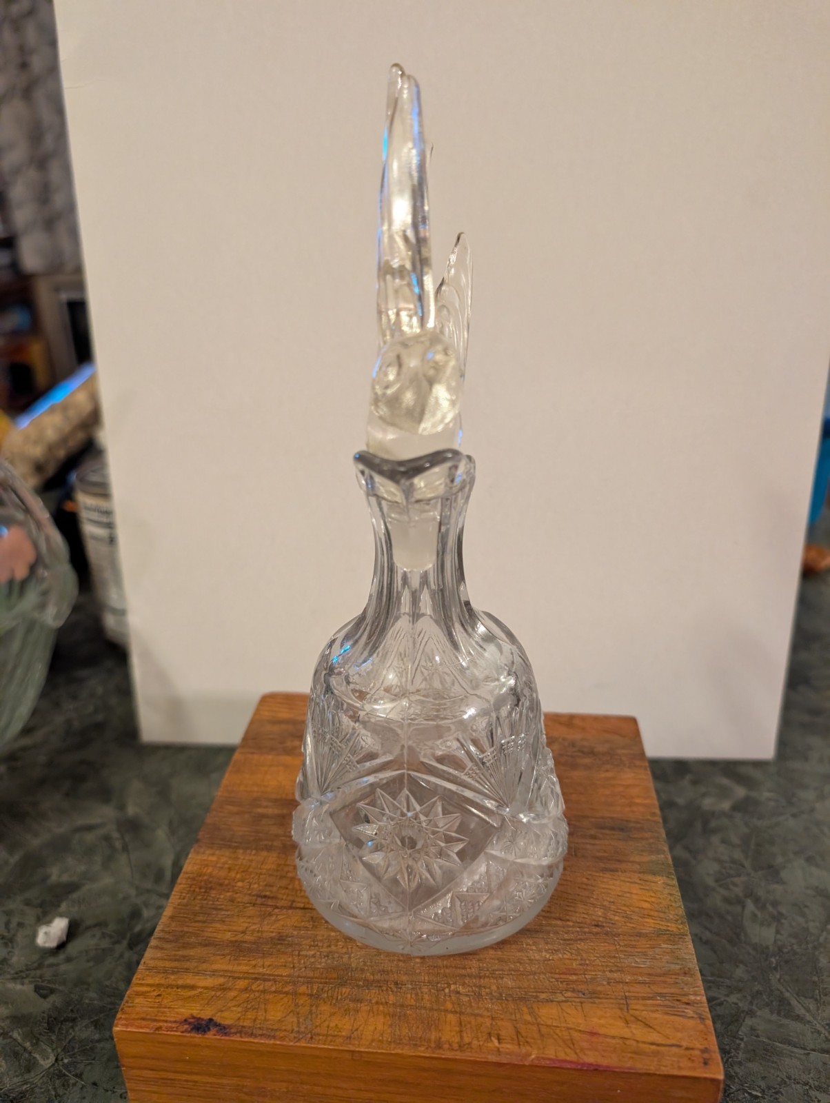 Antique ABP American Brilliant Cut crystal cruet crystal bird stopper. AVC