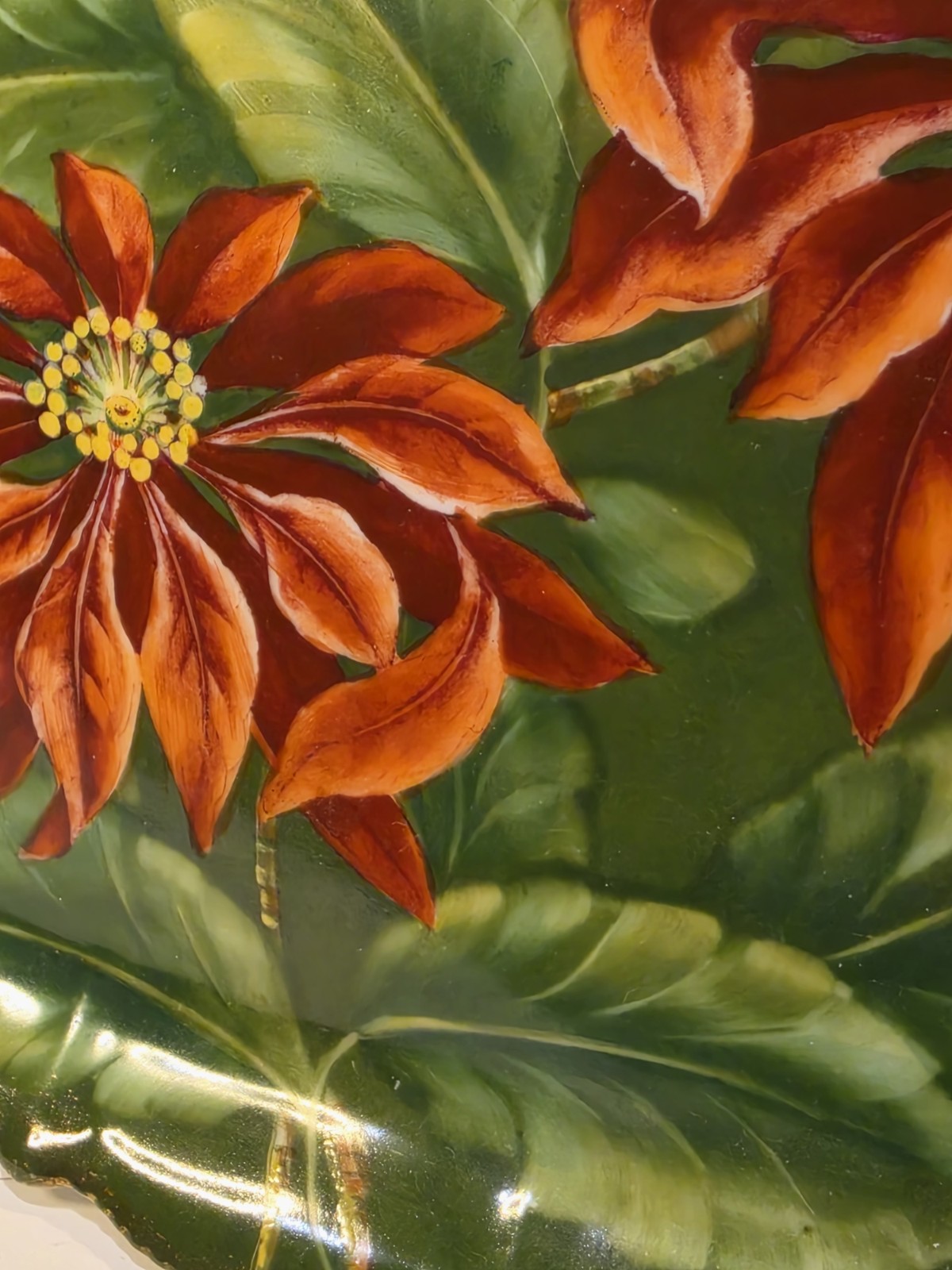 Old Bavaria Porcelain Hand Painted POINSETTIA Rectangular Vanity Tray