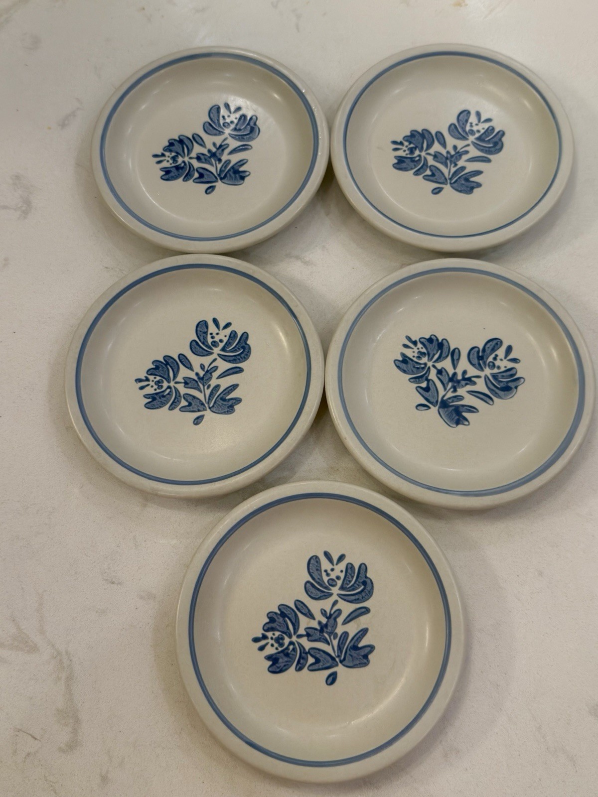 Set of 5 pc Pfaltzgraff Folk Art 6.5” Small Plate White Blue Floral Rustic USA