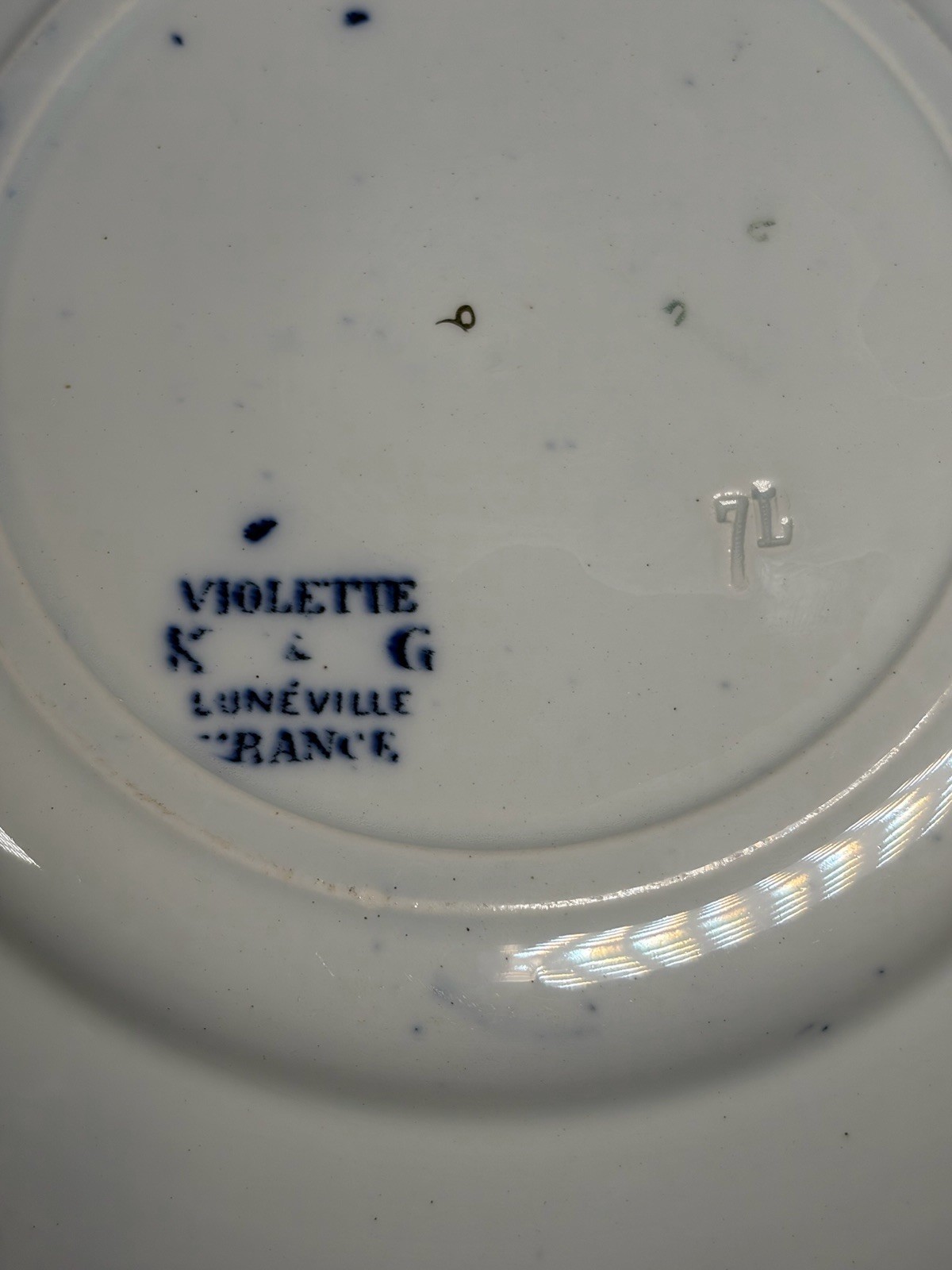 2 Antique Rare K G Keller Guerin Luneville France VILOETTE Flow Blue 7” Plates