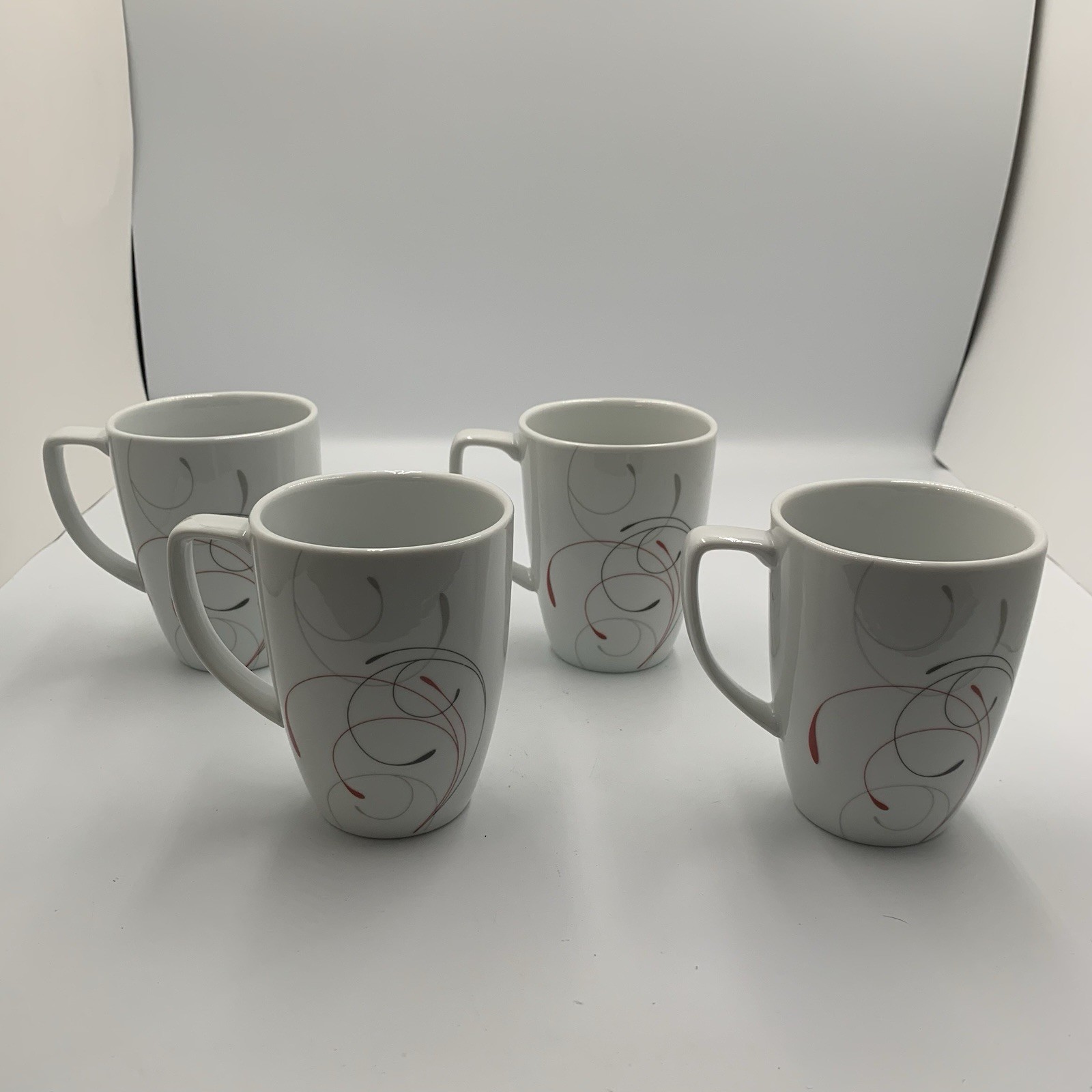 Corelle Coordinates Splendor Blk/Red/Gray Swirl Set of 4 Mugs Porcelain 12 oz