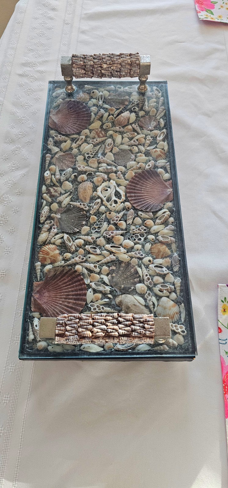 Shell handmade art rectangular glass tray, “close to the sea”💦