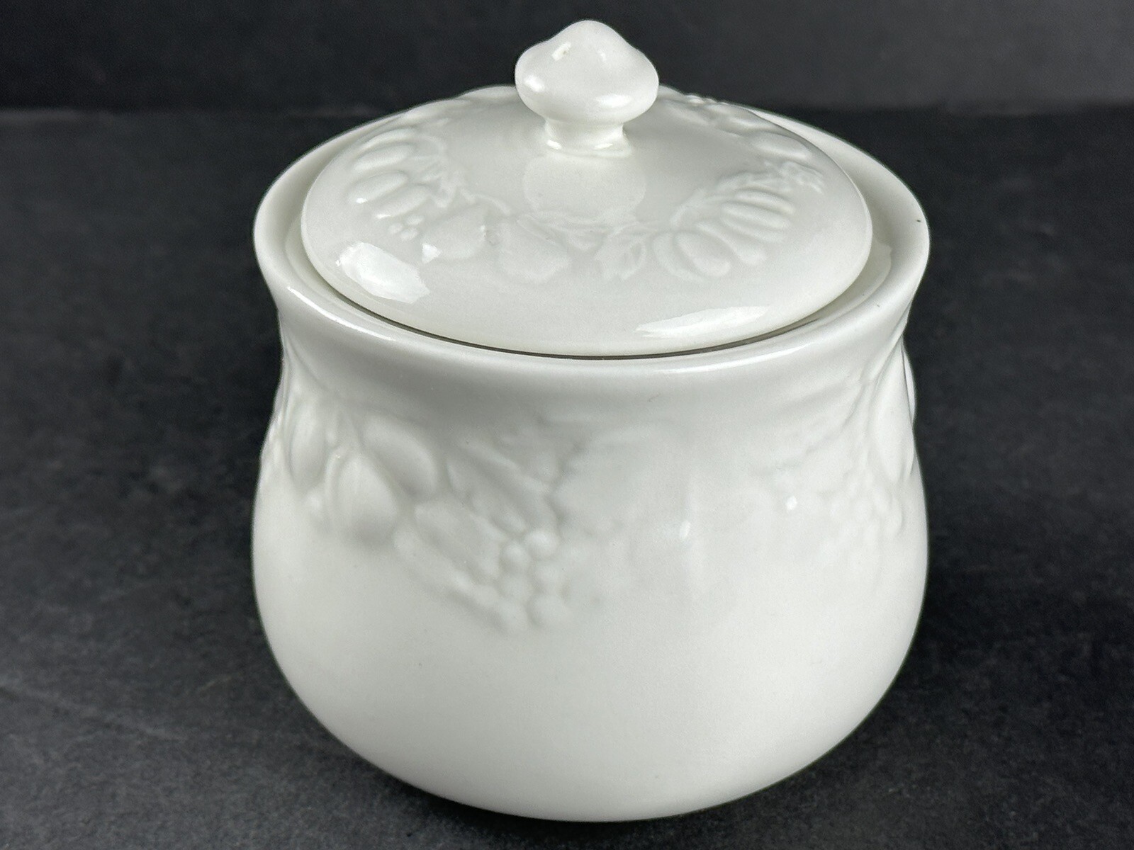 Fruit de Blanc 1995 Tabletops White Sugar Bowl Container Creamer Set Gravy Boat